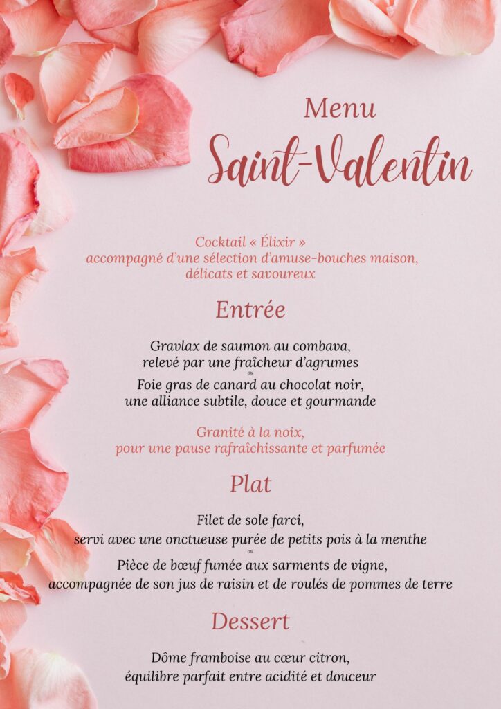Menu de Saint-Valentin Le Comptoir des Halles